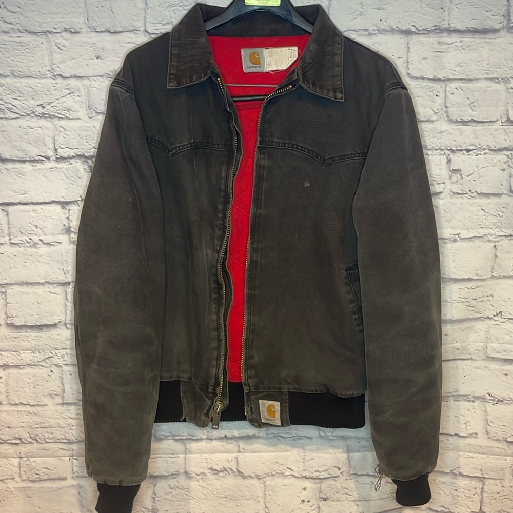 Vintage Santa Fe Carhartt Jacket J13 Size Large Black/Red Quilt Lined